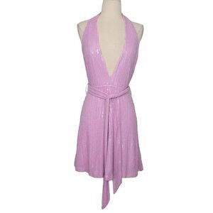 NWT Misha Collection Tia Mini Dress Sz‎ 4 Sleeveless Beaded Sequins V Neck LiLac